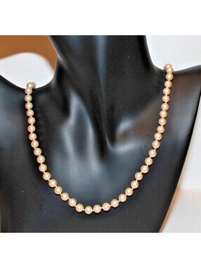 Vintage Faux Pearl Necklace 24" Individually Knotted Gold Tone Filigree Clasp